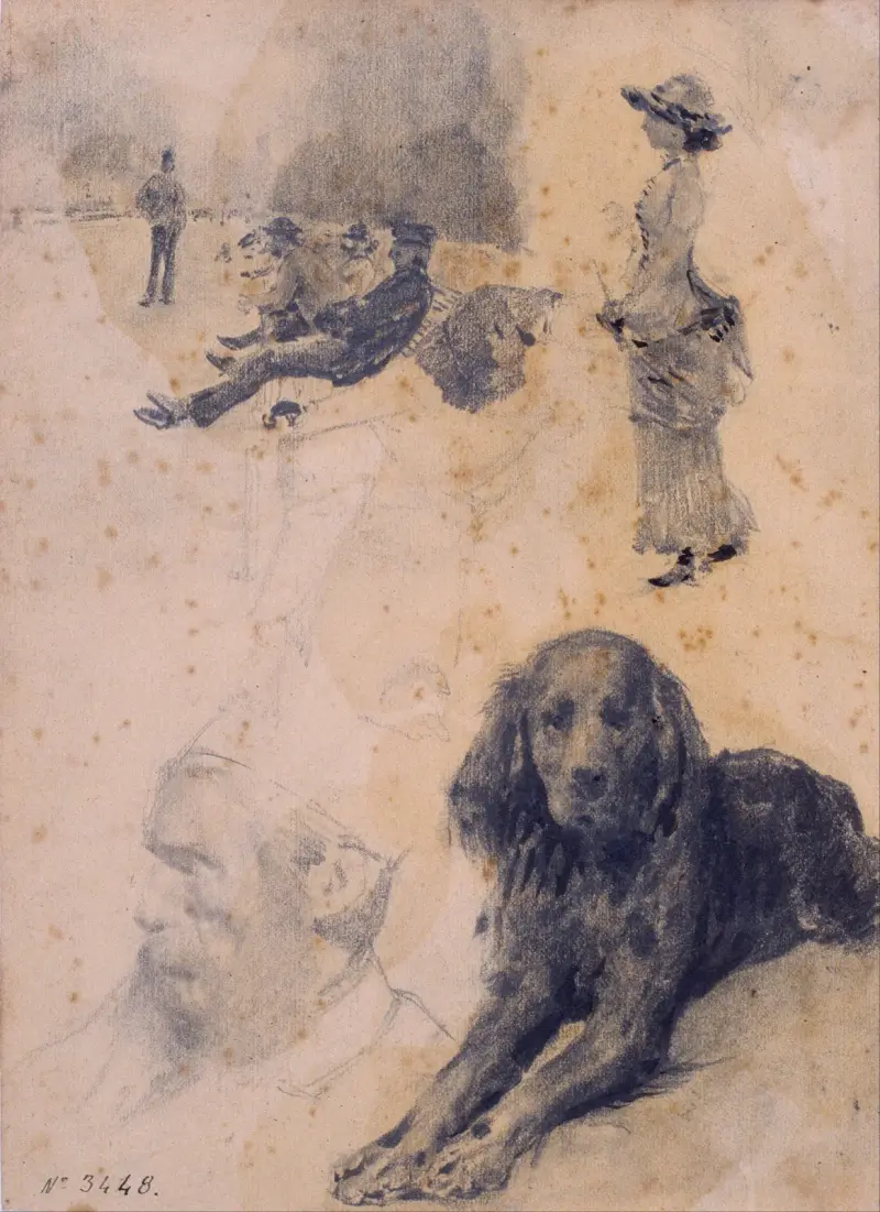 Figurstudier och studie av en hund av Santiago Rusiñol