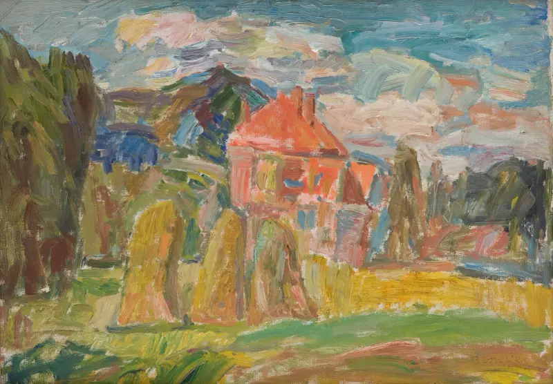 Landschaft mit rotem Haus von Sasza Blonder