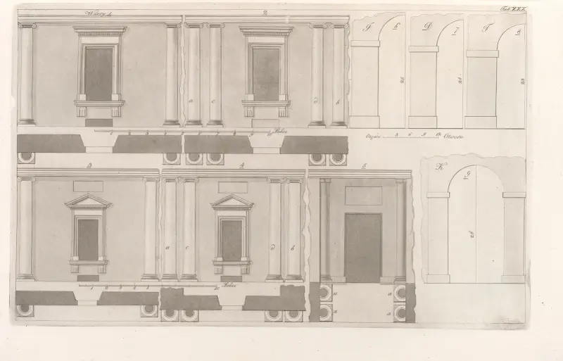 Architektur, die jede Art von Mauerwerk und Bauen umfasst, Tafel 030, 1812 – Nr. 2 von Sebastian Sierakowski