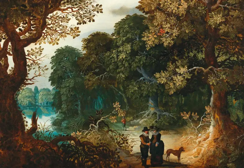 Waldlandschaft mit einem Liebespaar von Sebastian Vrancx