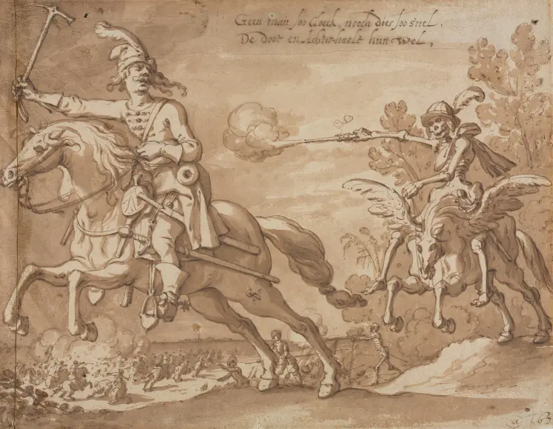 Der Tod zu Pferd jagt einen fliegenden Ritter von Sebastian Vrancx