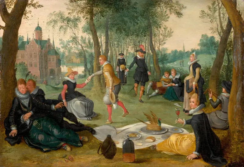 Elegante Gesellschaft beim Mittagessen in einer Landschaft von Sebastian Vrancx