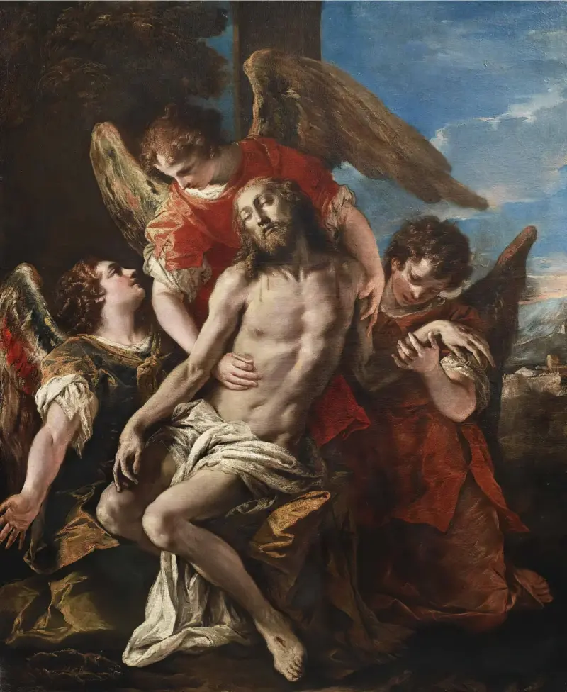 Kristus sörjd av tre änglar av Sebastiano Ricci