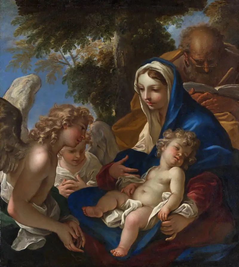Den heliga familjen med änglar av Sebastiano Ricci