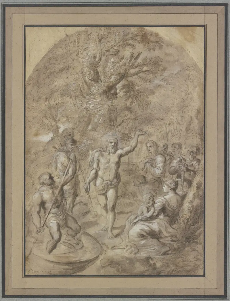 Johannes predigt in der Wüste av Sébastien Bourdon