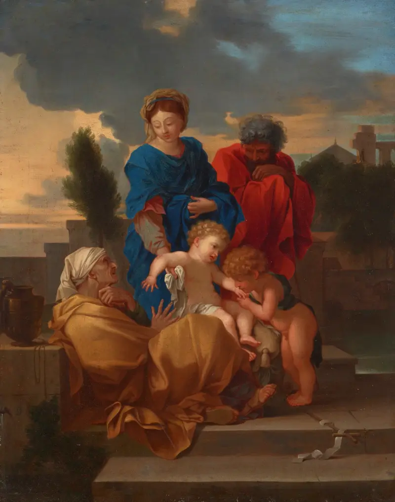 Den heliga familjen med den heliga Elisabet och den lilla Johannes Döparen – nr 2 av Sébastien Bourdon