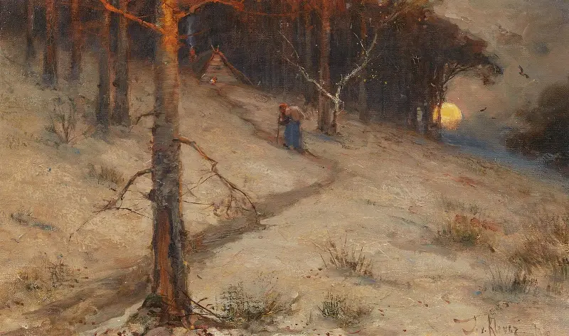Aftonlandskap med örtsamlerska av Julius Sergius Klever