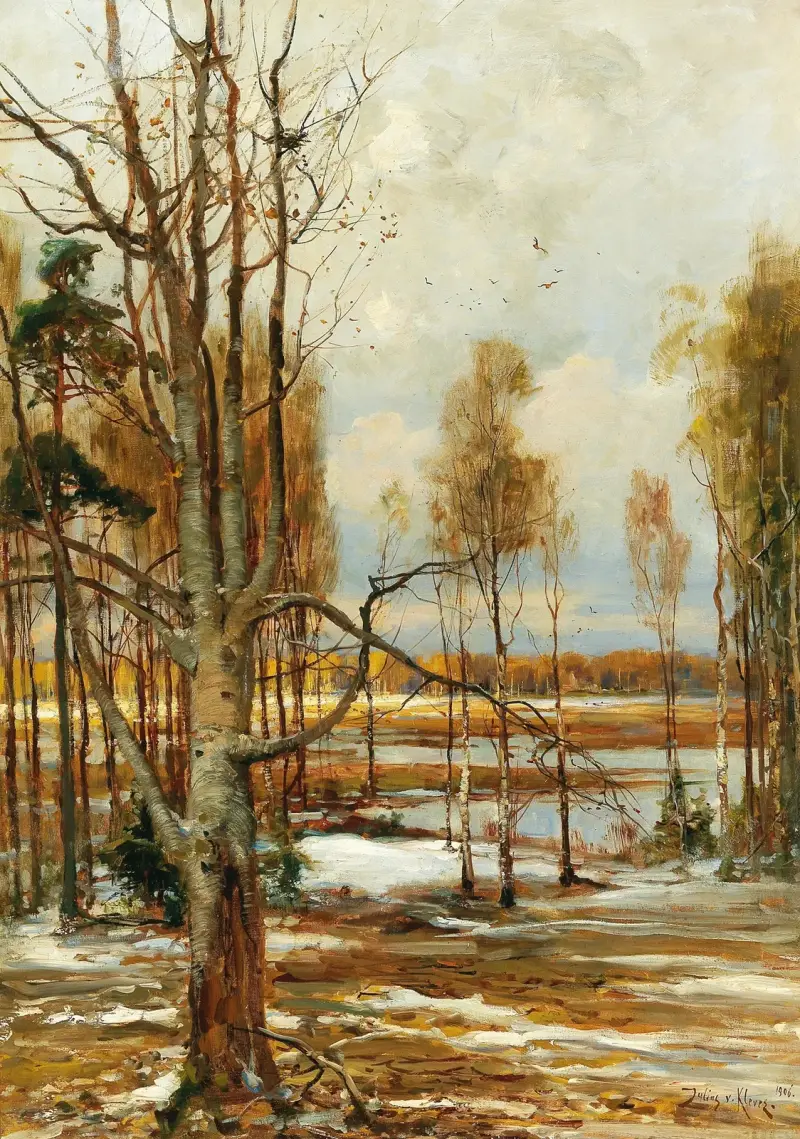 Tidigt vårlandskap med bok i förgrunden av Julius Sergius Klever
