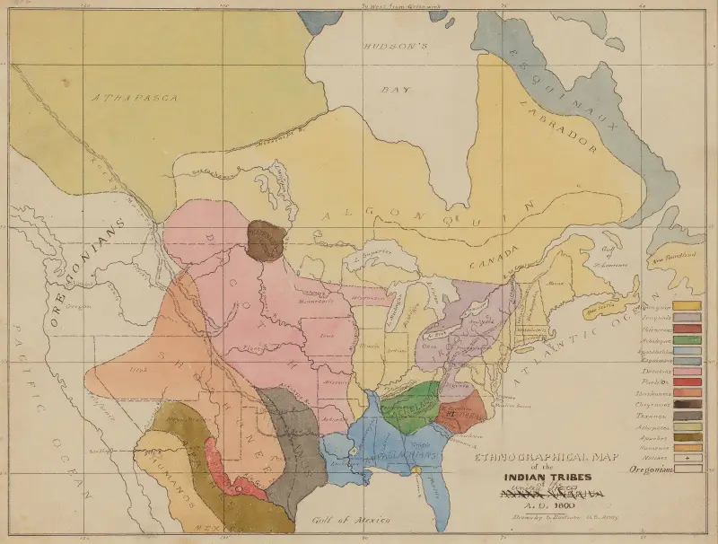 Etnografisk karta över indianstammarna i USA, 1600 e.Kr. av Seth Eastman