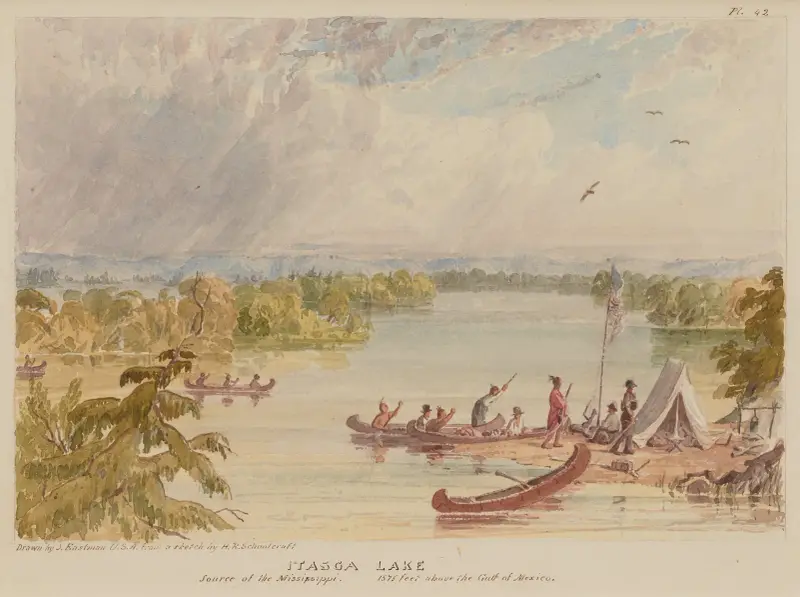 Itascasjön, Mississippiflodens källa, 1575 fot över Mexikanska golfen av Seth Eastman
