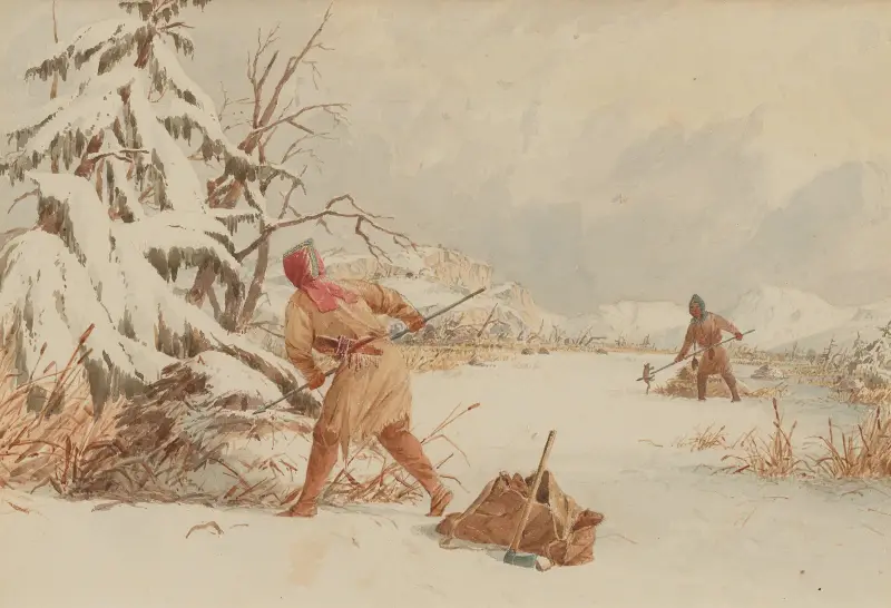 Spjutjakt på bisamråttor på vintern av Seth Eastman