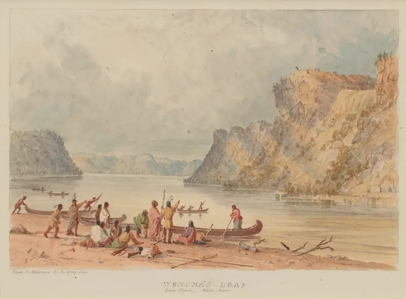 Wenonas språng, Lake Pepin, Mississippifloden av Seth Eastman