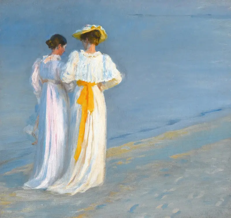 Anna Ancher och Marie Krøyer på stranden vid Skagen av Peder Severin Krøyer