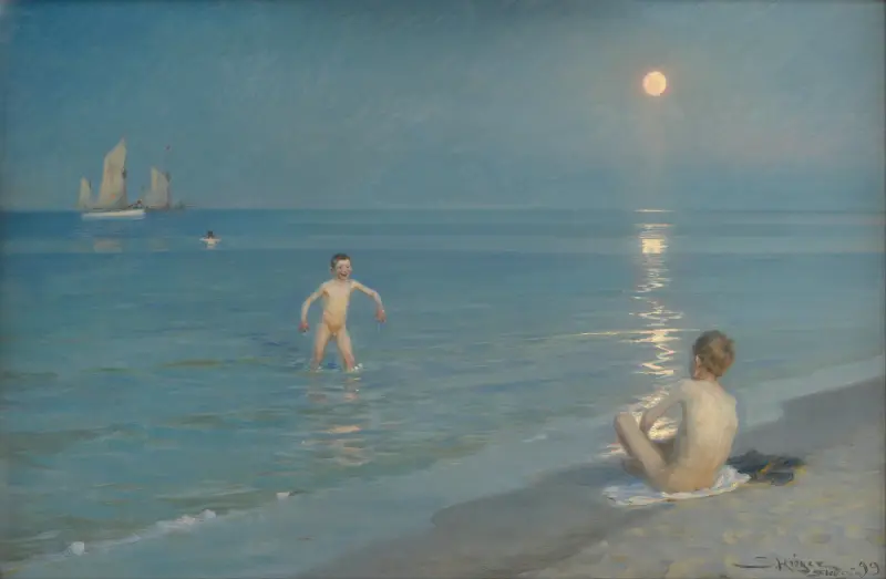 Badende Jungen in Skagen. Sommerabend von Peder Severin Krøyer