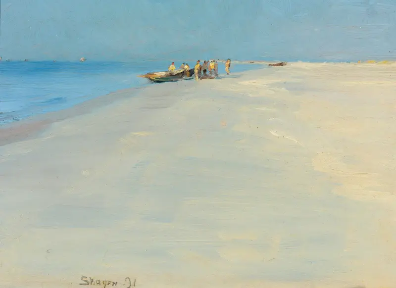 Fiskare på stranden vid Skagen av Peder Severin Krøyer