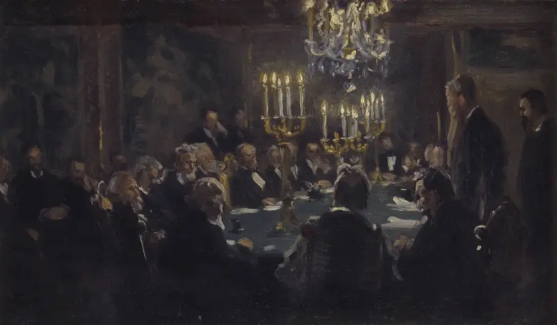 Kompositionsskiss till 'Ett möte i Vetenskapsakademien' i Vetenskapsakademien av Peder Severin Krøyer