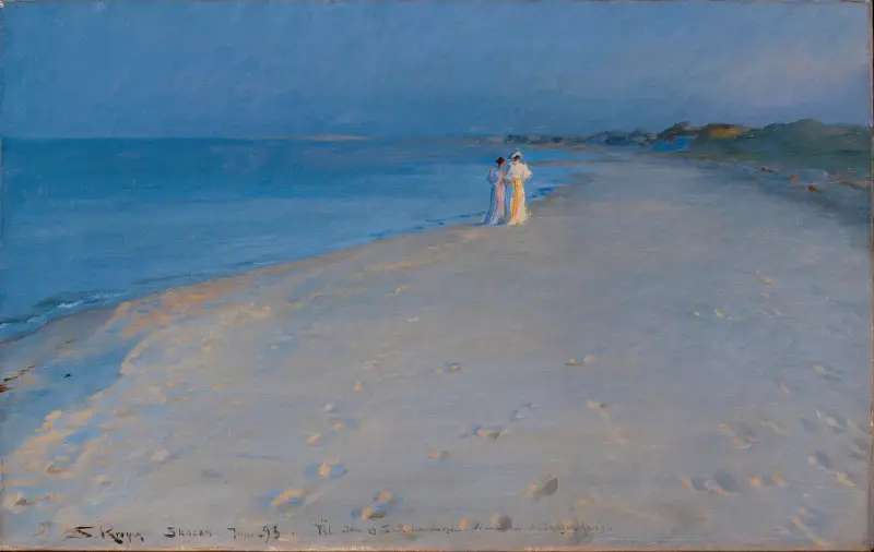 Sommarkväll vid Sönderstrand i Skagen. Anna Ancher och Marie Krøyer (studie) av Peder Severin Krøyer