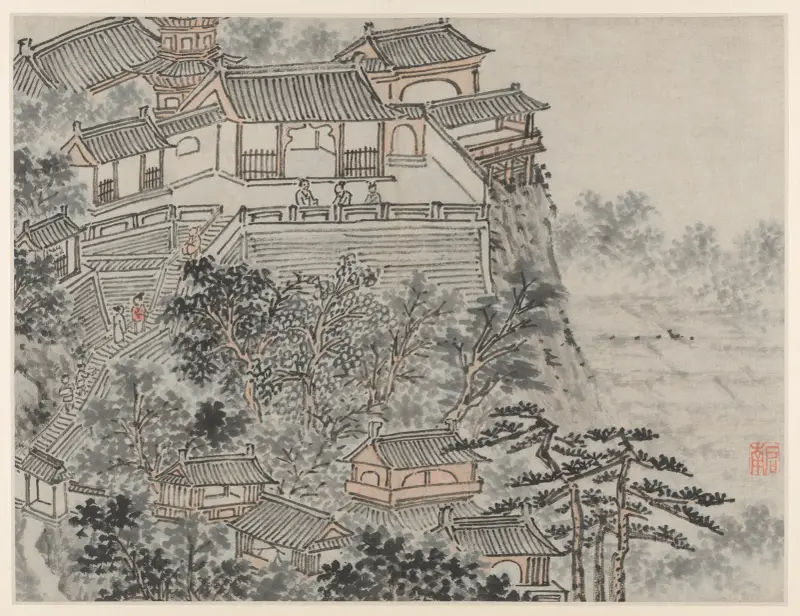 De fem vises terrass, ur Tolv vyer av Tiger Hill, Suzhou av Shen Zhou