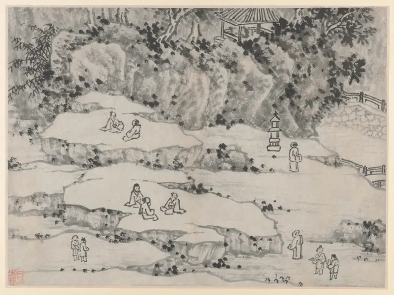 Den nickande stenterrassen, Tiger Hill, och Tusenmannasätet, ur Tolv vyer av Tiger Hill, Suzhou av Shen Zhou