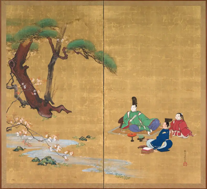 Nagisa-palatset ur Ise monogatari av Shibata Zeshin