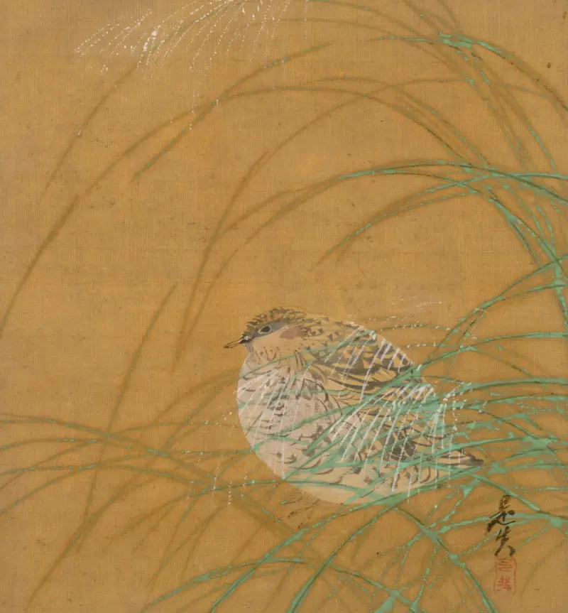 Quail in Grass av Shibata Zeshin