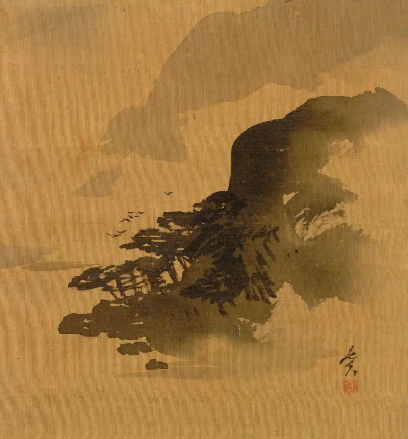 Strandlinje med fåglar av Shibata Zeshin