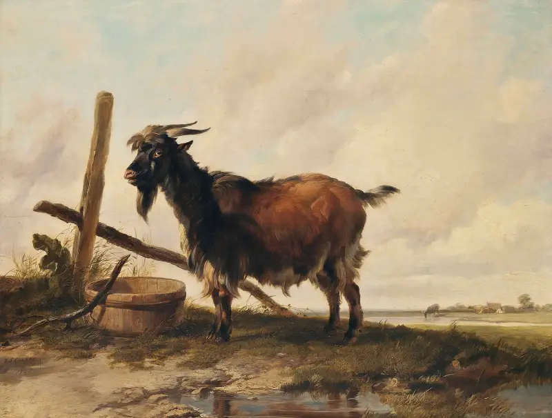 A Goat In A Landscape, Cattle Beyond av Thomas Sidney Cooper