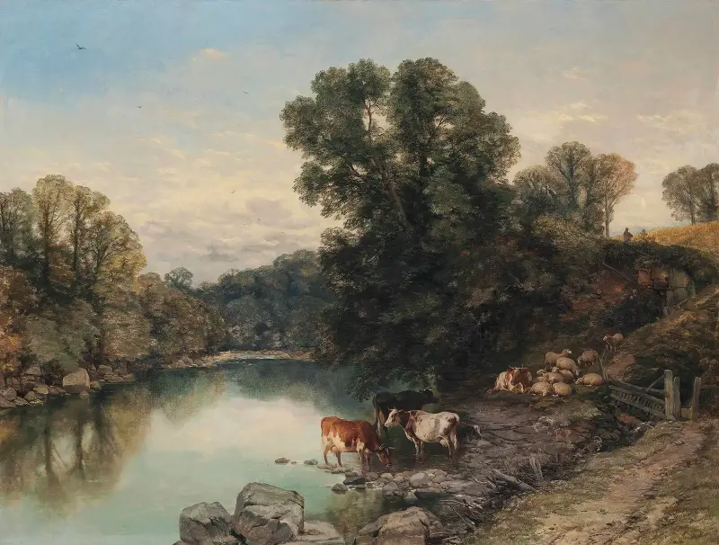 Vieh und Schafe am Flussufer von Thomas Sidney Cooper