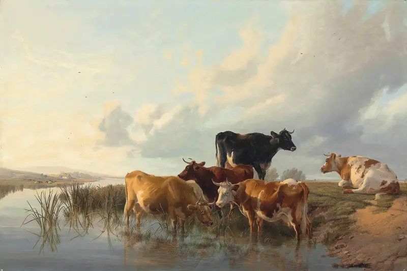Cattle By A River av Thomas Sidney Cooper