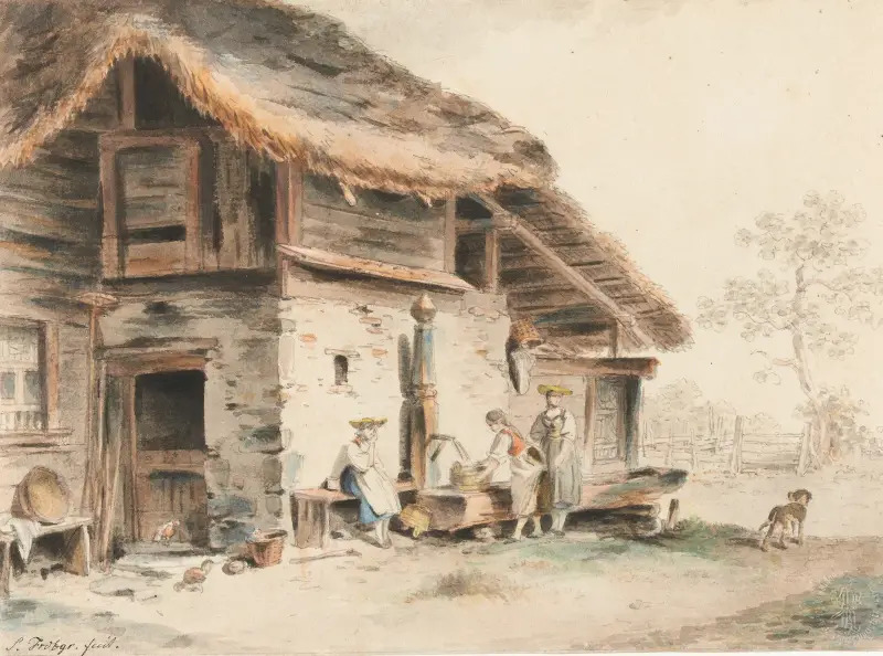 Szene vor einem Bauernhaus von Sigmund Freudenberger