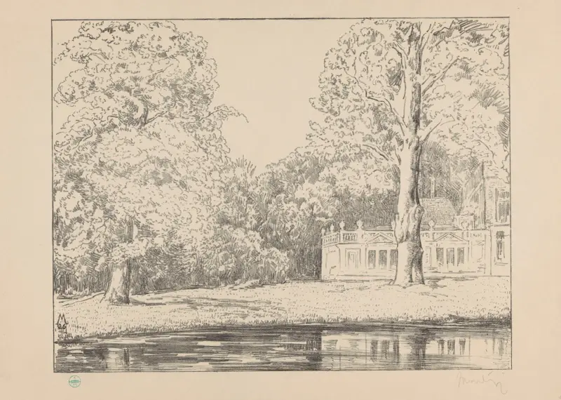 Blick auf den Garten und das Wohnhaus des Landsitzes Den Burch von Simon Moulijn