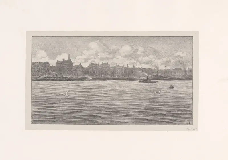 Blick auf Rotterdam vom Wasser aus von Simon Moulijn