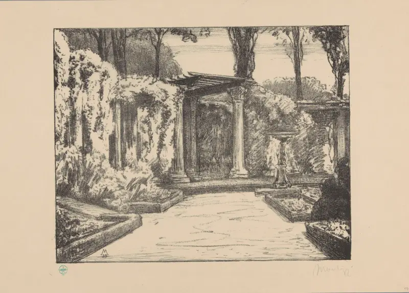 Trädgård med pergola på godset Marlot av Simon Moulijn