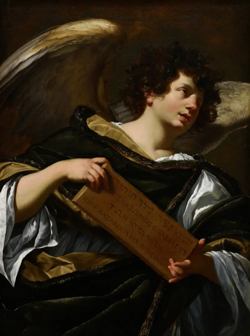 Engel mit den Leidenswerkzeugen, die Kreuzesinschrift von Simon Vouet