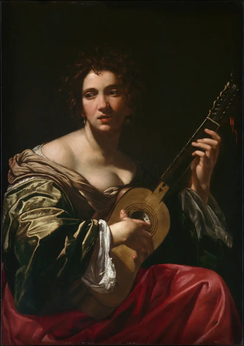 Woman Playing a Guitar av Simon Vouet