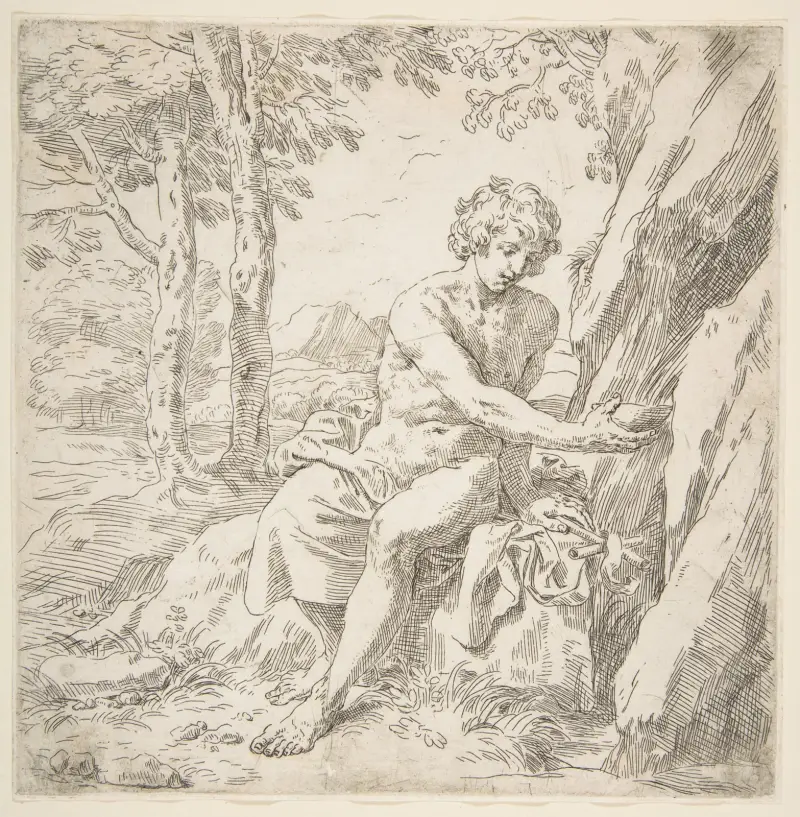 Saint John the Baptist in the desert av Simone Cantarini