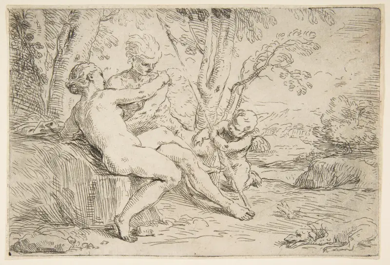 Venus and Adonis av Simone Cantarini
