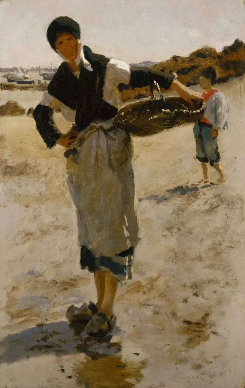 Bretagnisk kvinna med korg, skiss till 'Ostronplockerskor i Cancale' av John Singer Sargent