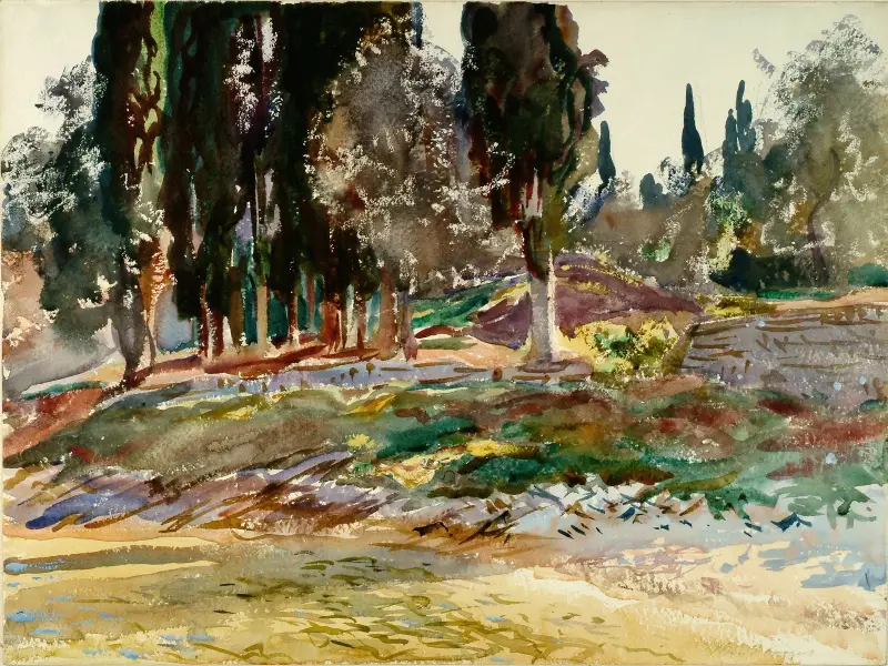 Cypresser vid San Vigilio, Gardasjön av John Singer Sargent