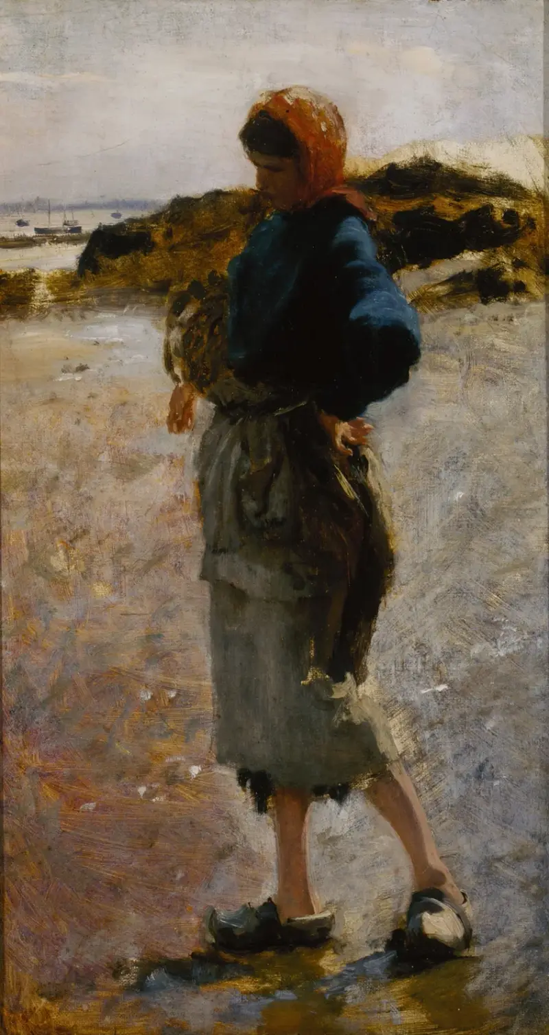 Flicka på stranden, skiss till Ostronplockerskor i Cancale av John Singer Sargent