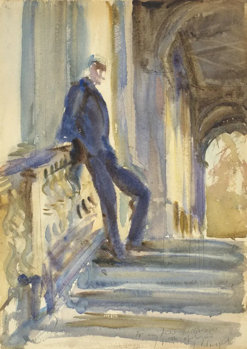Sir Neville Wilkinson på trappan till den palladianska bron vid Wilton House av John Singer Sargent