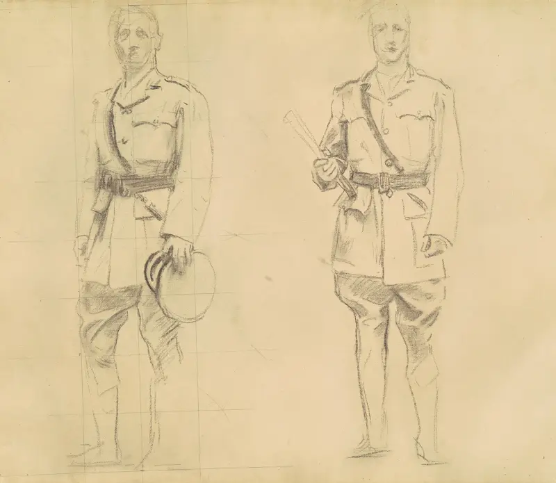 Studier av generalerna Plumer och Haig för ”General Officers of World War I” (recto) av John Singer Sargent