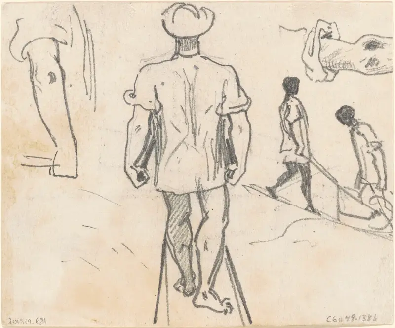 Studier av bönder med skottkärror (verso) av John Singer Sargent