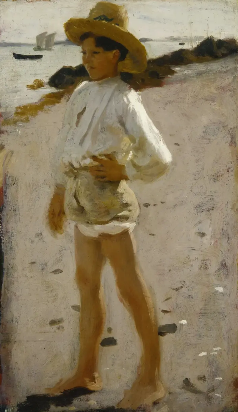 Ung pojke på stranden, skiss till 'Ostronplockerskor i Cancale' av John Singer Sargent