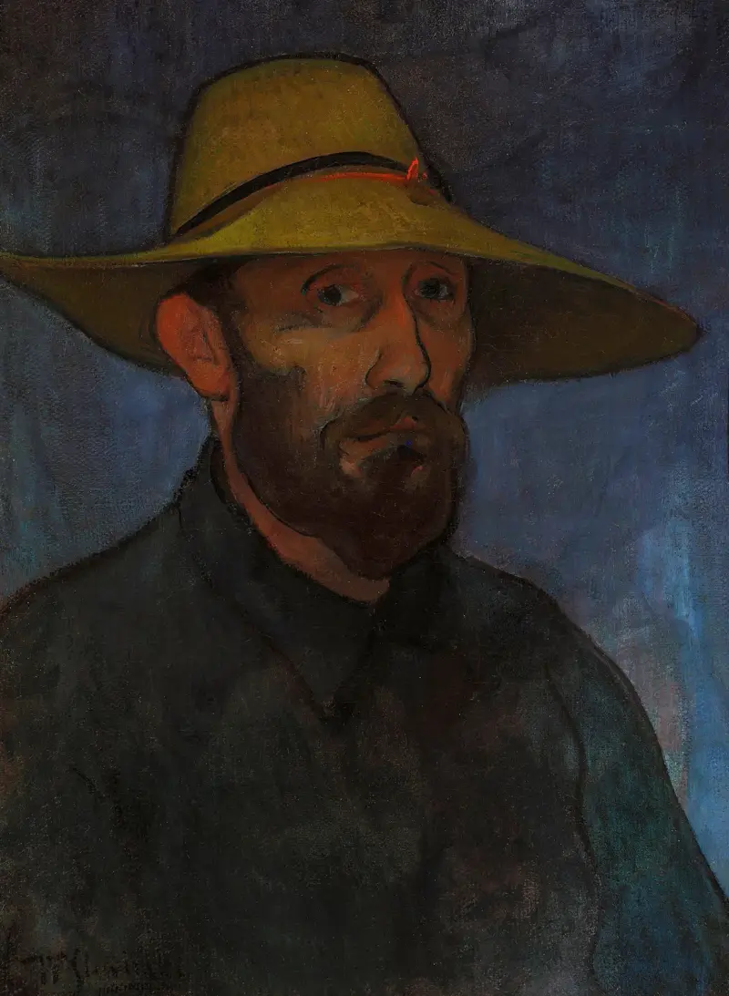 Self-portrait in a straw hat av Władysław Ślewiński