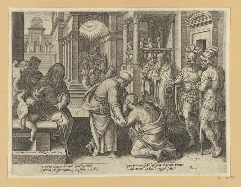 Cornelius Kneeling Before St Peter av Jan van der Straet (Stradanus)