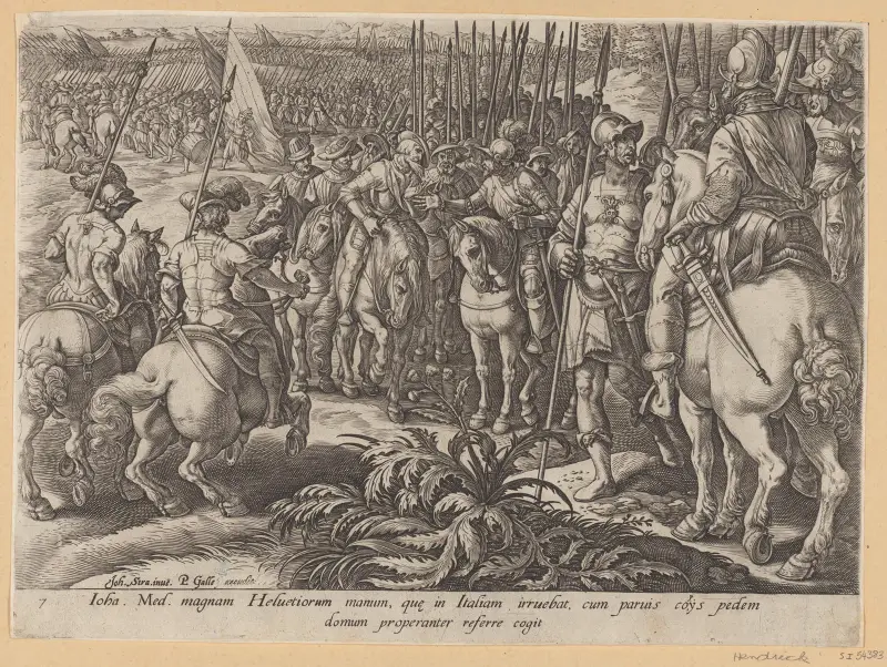 Giovanni de' Medici skickar tillbaka de schweiziska legoknektarna av Jan van der Straet (Stradanus)