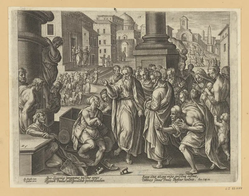 Paulus botar en lam man i Lystra av Jan van der Straet (Stradanus)