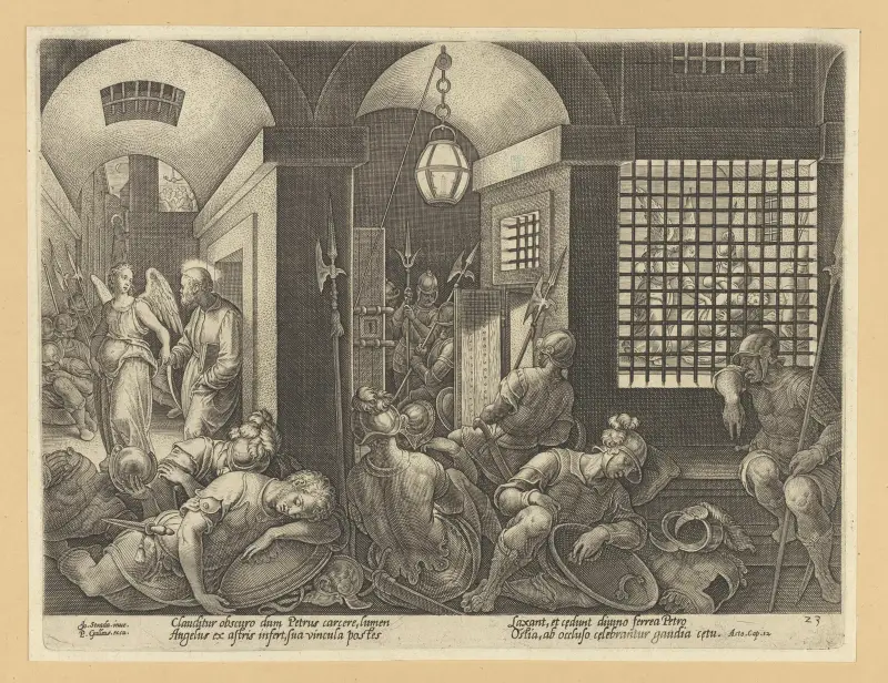 Sankt Petrus befrias från fängelset av ängeln av Jan van der Straet (Stradanus)
