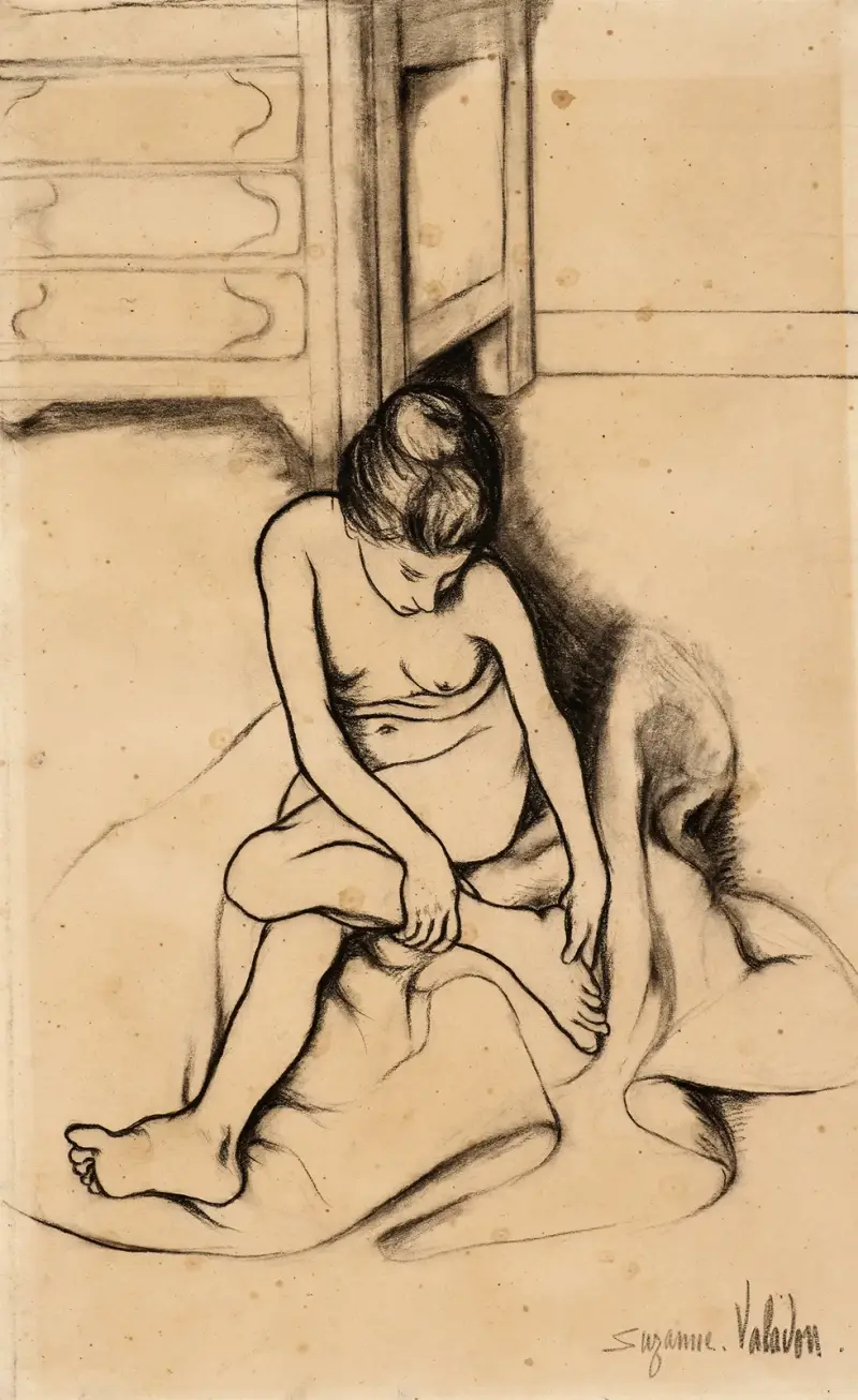 Kvinna sittande med foten i handen av Suzanne Valadon